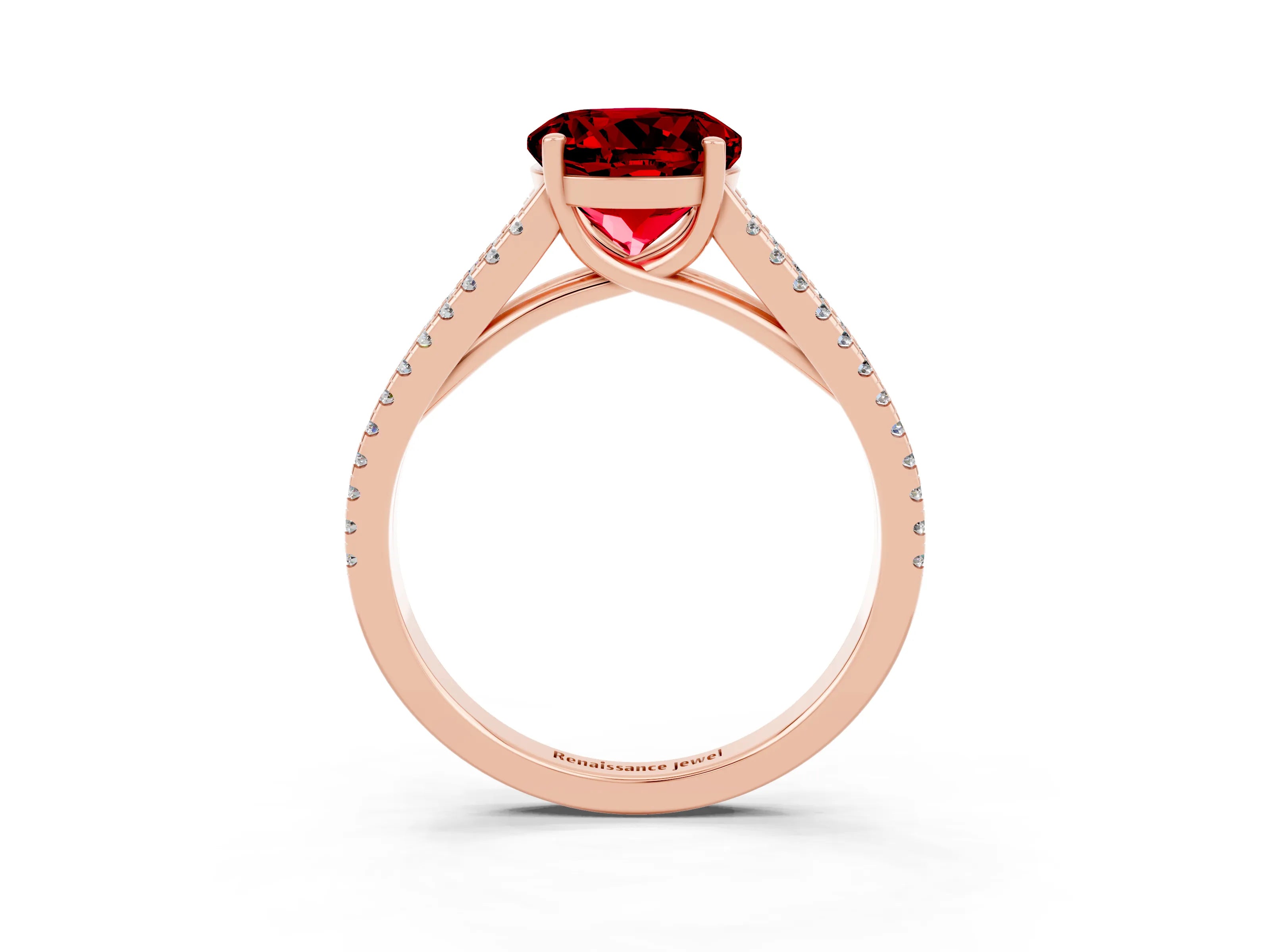 Rose gold Round Cut Ruby Solitaire Engagement Ring with Split Shank Pavé Band_3
