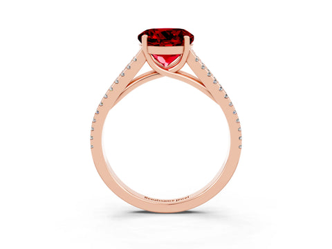 Rose gold Round Cut Ruby Solitaire Engagement Ring with Split Shank Pavé Band_3