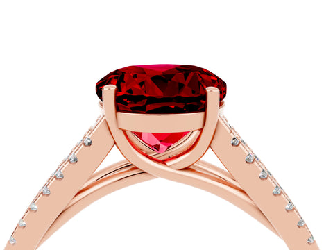 Rose gold Round Cut Ruby Solitaire Engagement Ring with Split Shank Pavé Band_4