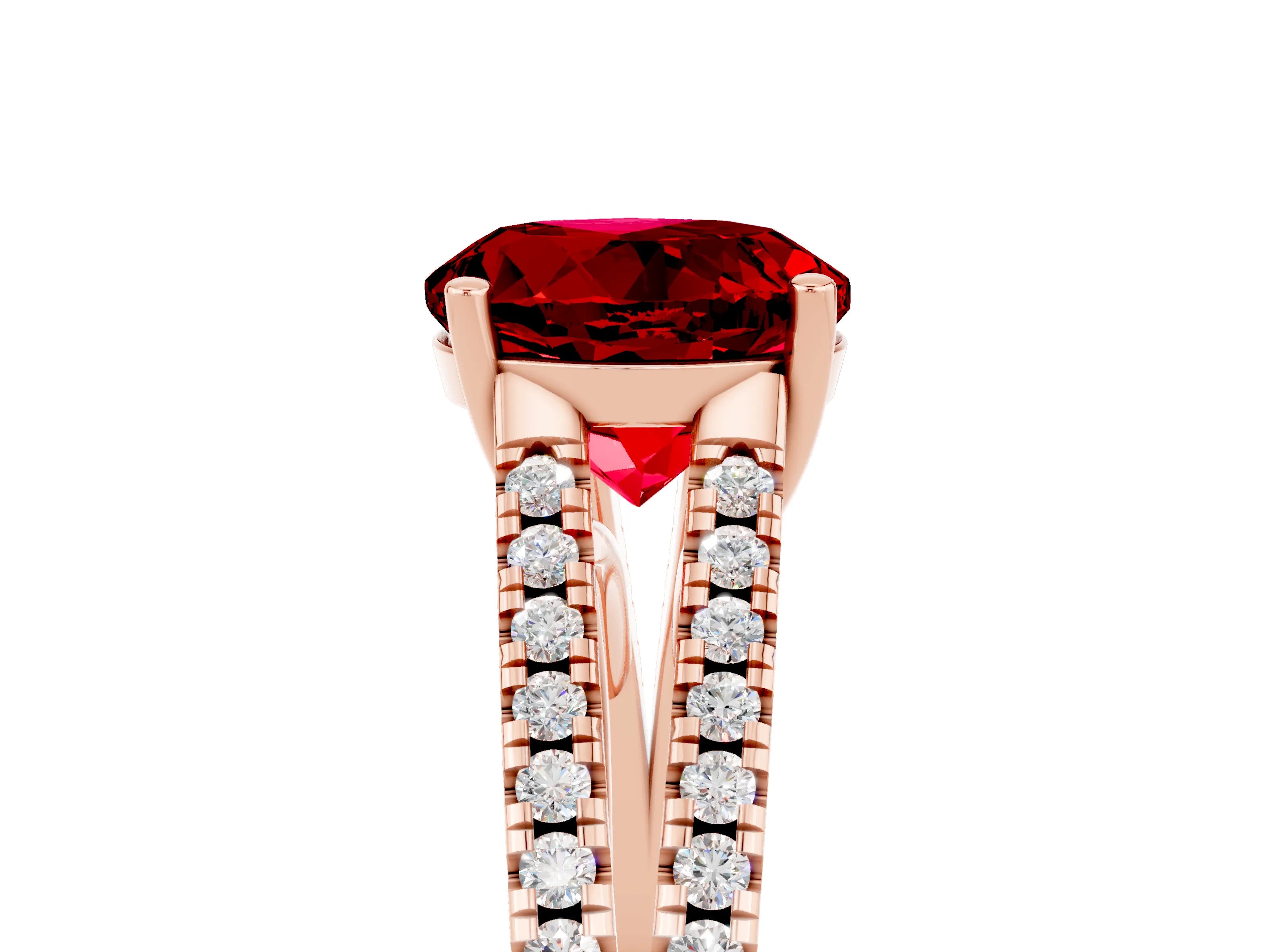 Rose gold Round Cut Ruby Solitaire Engagement Ring with Split Shank Pavé Band_5