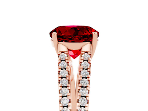 Rose gold Round Cut Ruby Solitaire Engagement Ring with Split Shank Pavé Band_5