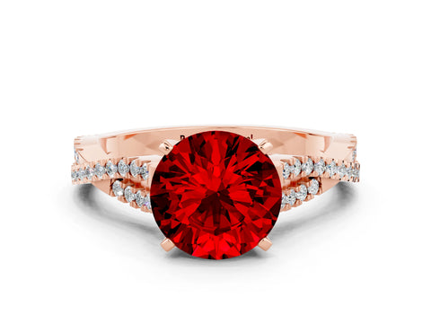 Rose gold Round Cut Ruby Solitaire Engagement Ring with Twisted Pavé Band and Four-Prong Setting_12