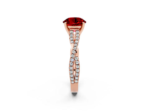 Rose gold Round Cut Ruby Solitaire Engagement Ring with Twisted Pavé Band and Four-Prong Setting_14