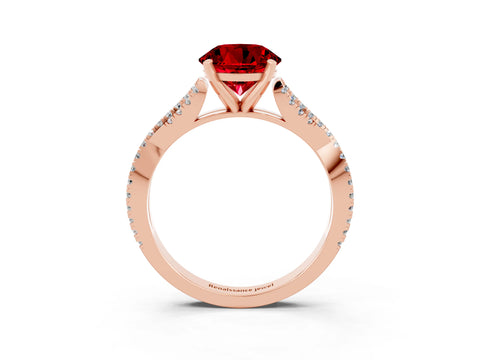 Rose gold Round Cut Ruby Solitaire Engagement Ring with Twisted Pavé Band and Four-Prong Setting_15