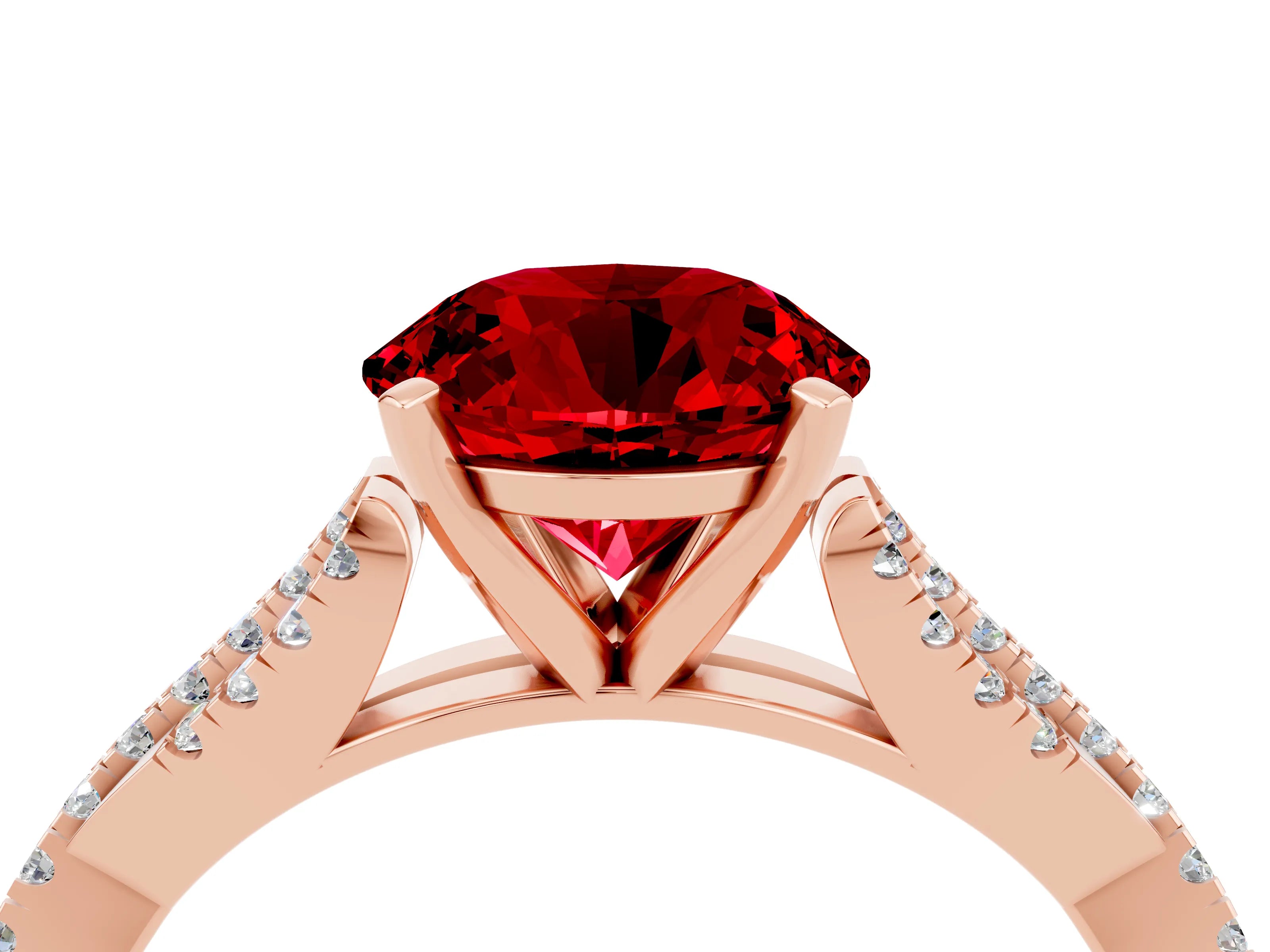 Rose gold Round Cut Ruby Solitaire Engagement Ring with Twisted Pavé Band and Four-Prong Setting_16