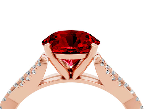 Rose gold Round Cut Ruby Solitaire Engagement Ring with Twisted Pavé Band and Four-Prong Setting_16