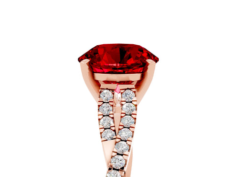 Rose gold Round Cut Ruby Solitaire Engagement Ring with Twisted Pavé Band and Four-Prong Setting_17