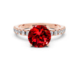 Rose gold Round Cut Ruby Solitaire Pavé Band with Four-Prong Setting