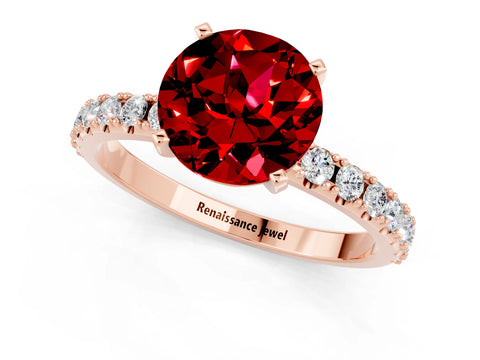 Rose gold Round Cut Ruby Solitaire Pavé Band with Four-Prong Setting_1