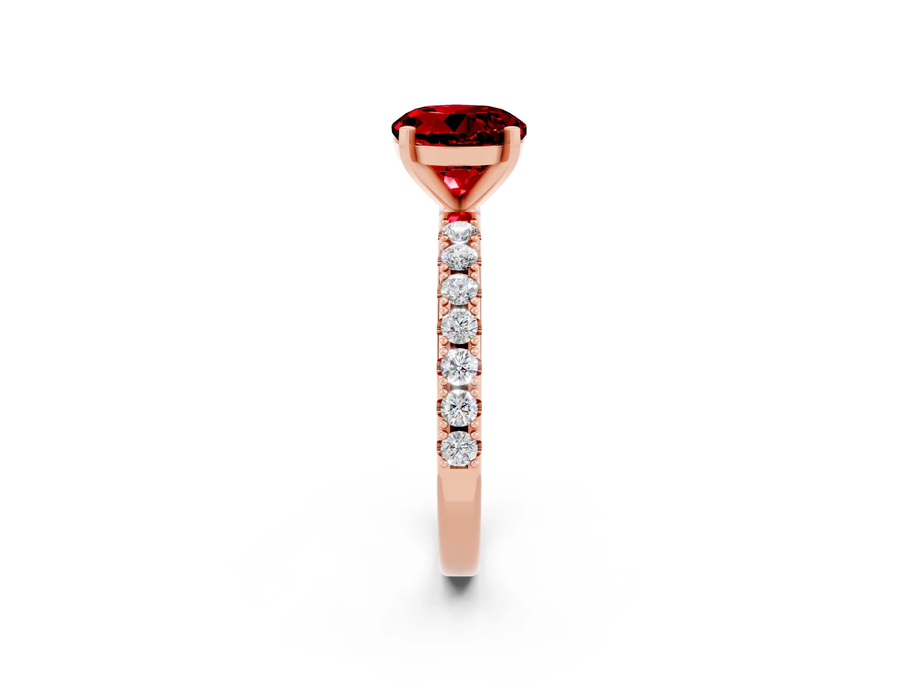 Rose gold Round Cut Ruby Solitaire Pavé Band with Four-Prong Setting_2