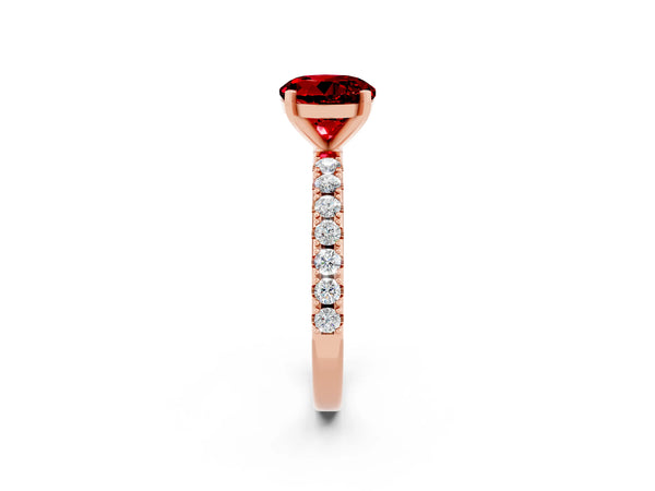 Rose gold Round Cut Ruby Solitaire Pavé Band with Four-Prong Setting