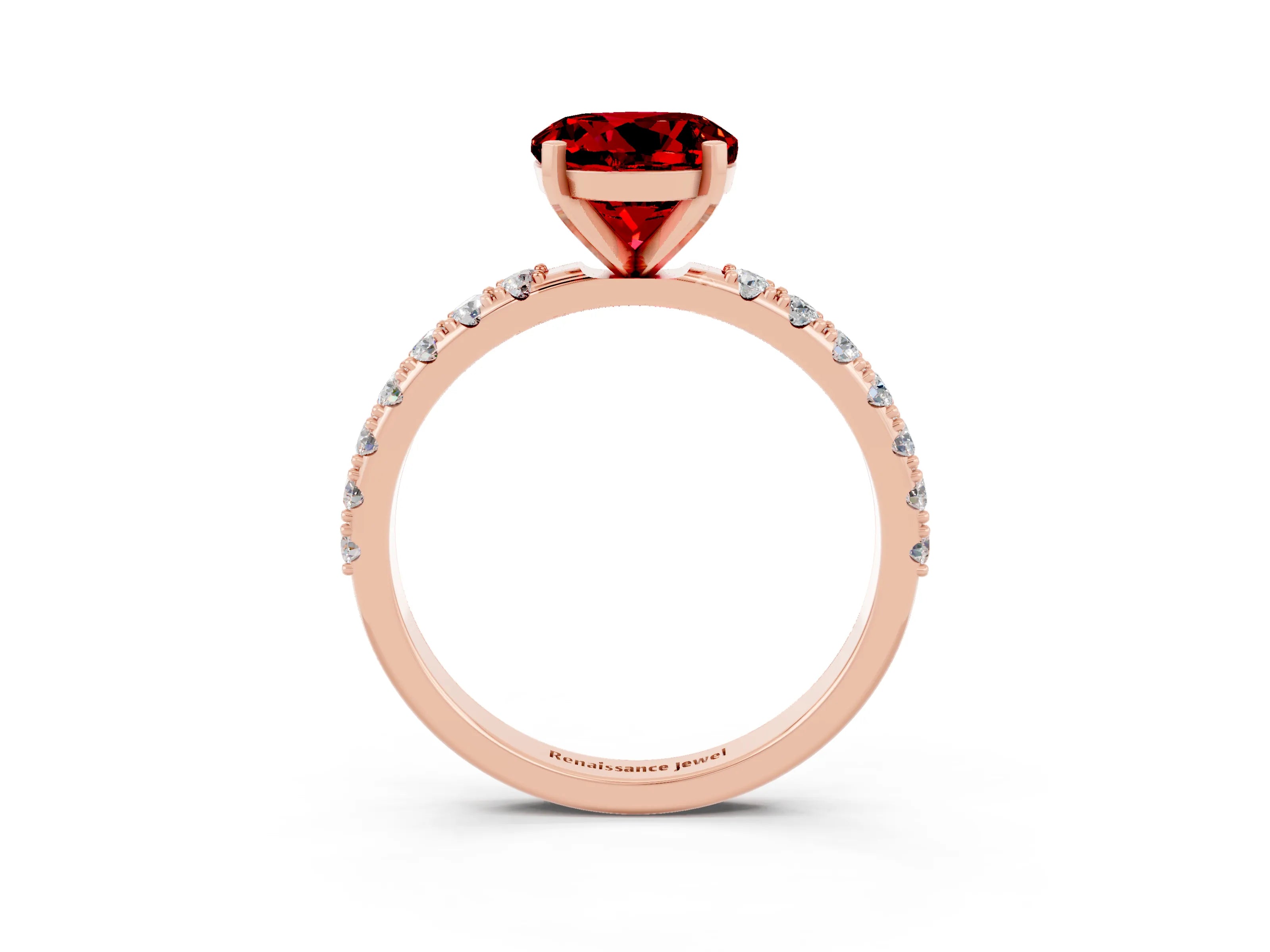 Rose gold Round Cut Ruby Solitaire Pavé Band with Four-Prong Setting_3