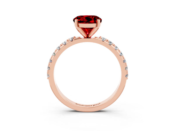 Rose gold Round Cut Ruby Solitaire Pavé Band with Four-Prong Setting