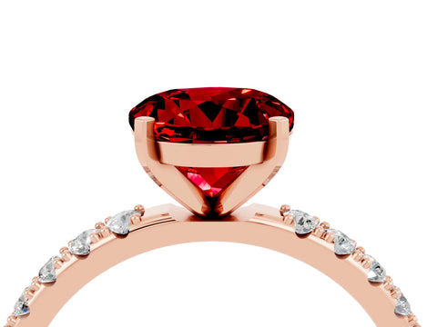 Rose gold Round Cut Ruby Solitaire Pavé Band with Four-Prong Setting_4