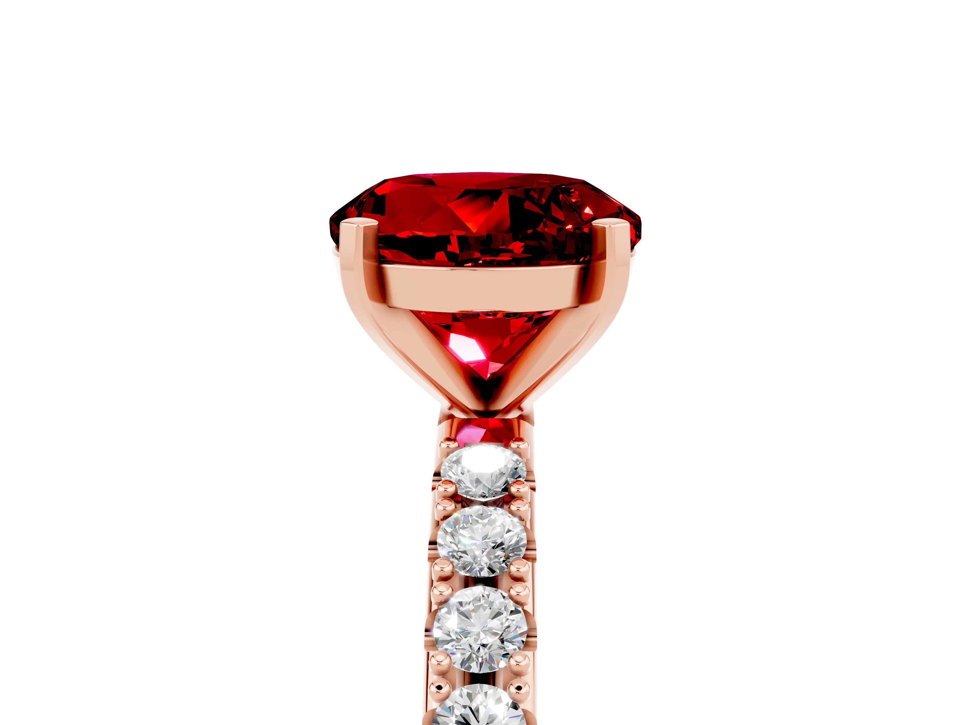 Rose gold Round Cut Ruby Solitaire Pavé Band with Four-Prong Setting_5