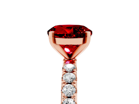 Rose gold Round Cut Ruby Solitaire Pavé Band with Four-Prong Setting_5