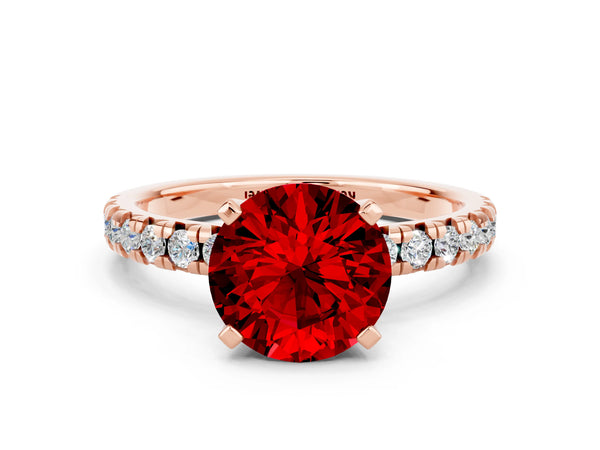 Rose gold Round Cut Ruby Solitaire Pavé Engagement Ring with Round Band and Prong Setting