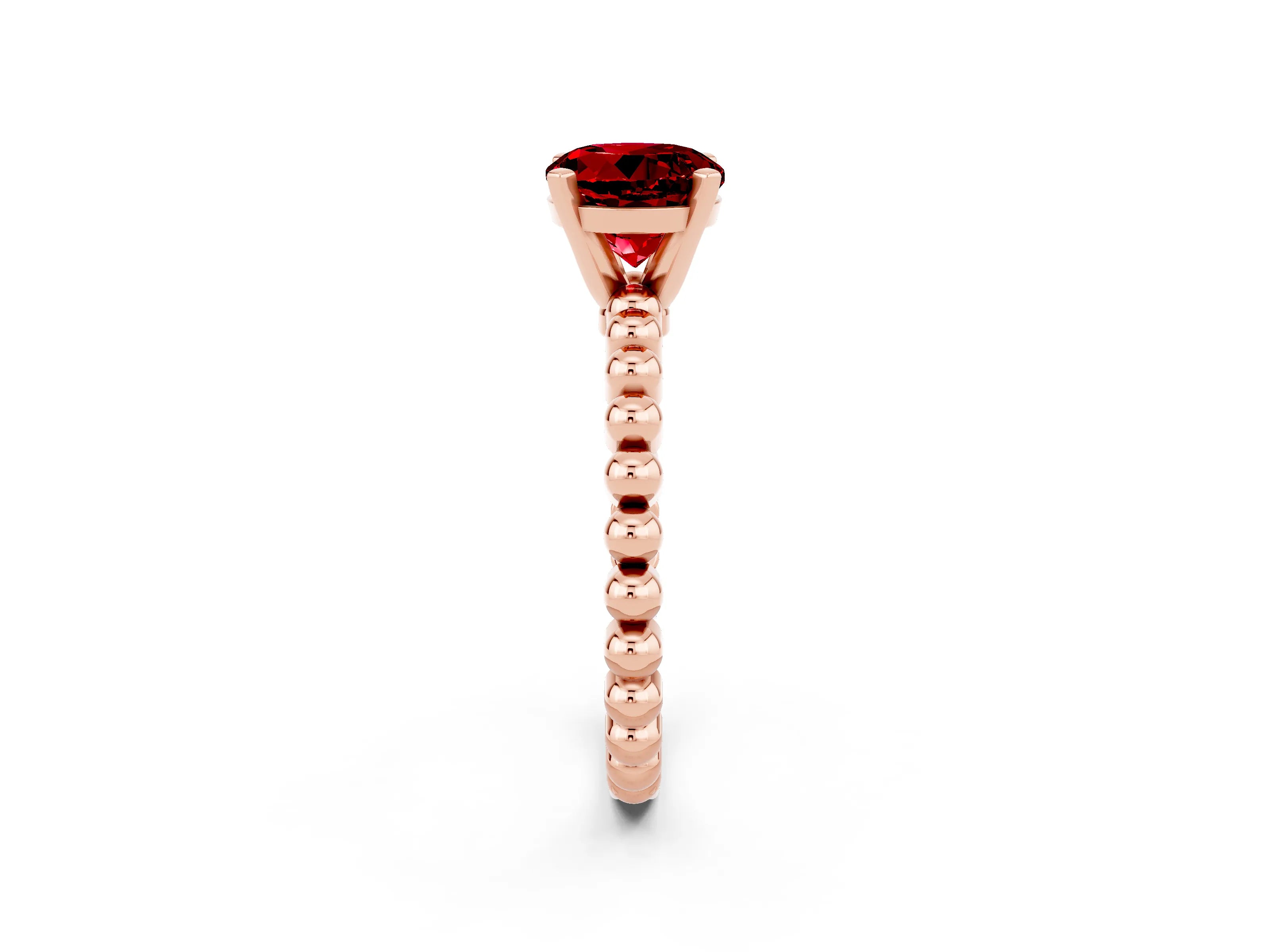 Rose gold Round Cut Ruby Solitaire Ring with Beaded Band and Prong Setting_2