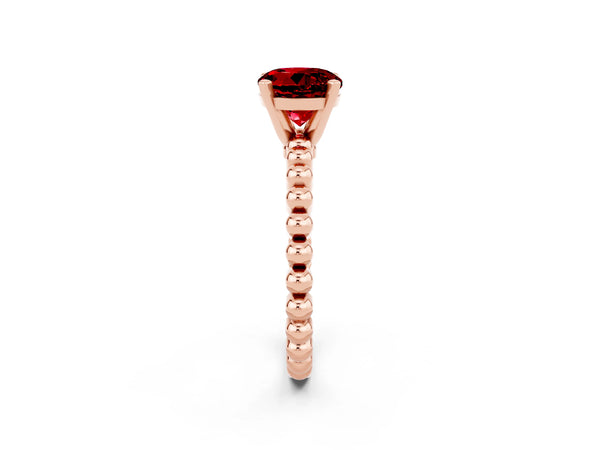 Rose gold Round Cut Ruby Solitaire Ring with Beaded Band and Prong Setting