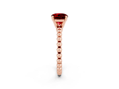Rose gold Round Cut Ruby Solitaire Ring with Beaded Band and Prong Setting_2