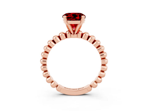 Rose gold Round Cut Ruby Solitaire Ring with Beaded Band and Prong Setting_3