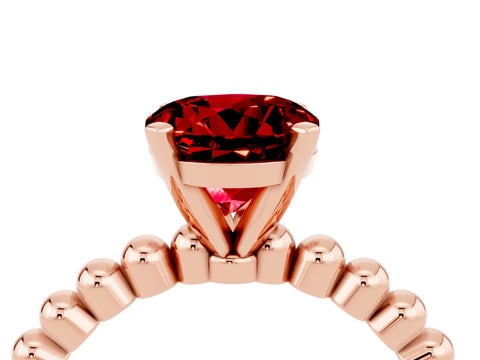 Rose gold Round Cut Ruby Solitaire Ring with Beaded Band and Prong Setting_4