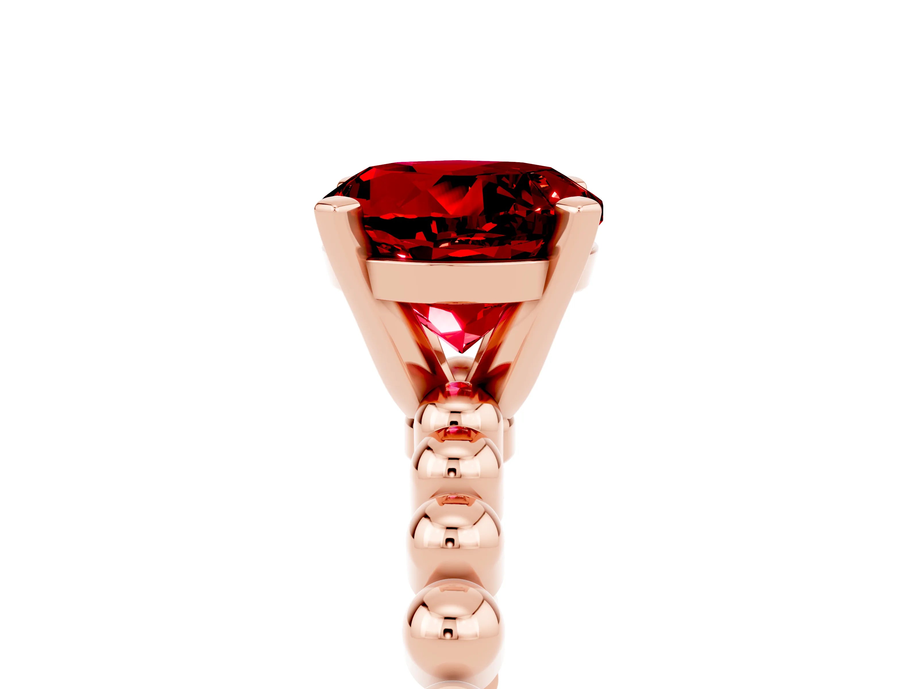 Rose gold Round Cut Ruby Solitaire Ring with Beaded Band and Prong Setting_5