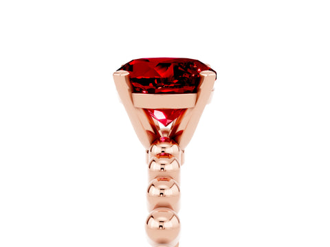 Rose gold Round Cut Ruby Solitaire Ring with Beaded Band and Prong Setting_5