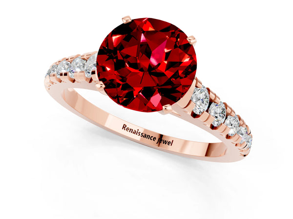 Rose gold Round Cut Ruby Cathedral Solitaire Ring with Round  Pavé Band