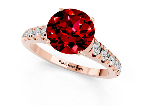 Rose gold Round Cut Ruby Solitaire Ring with Cathedral Setting and Pavé Band_1