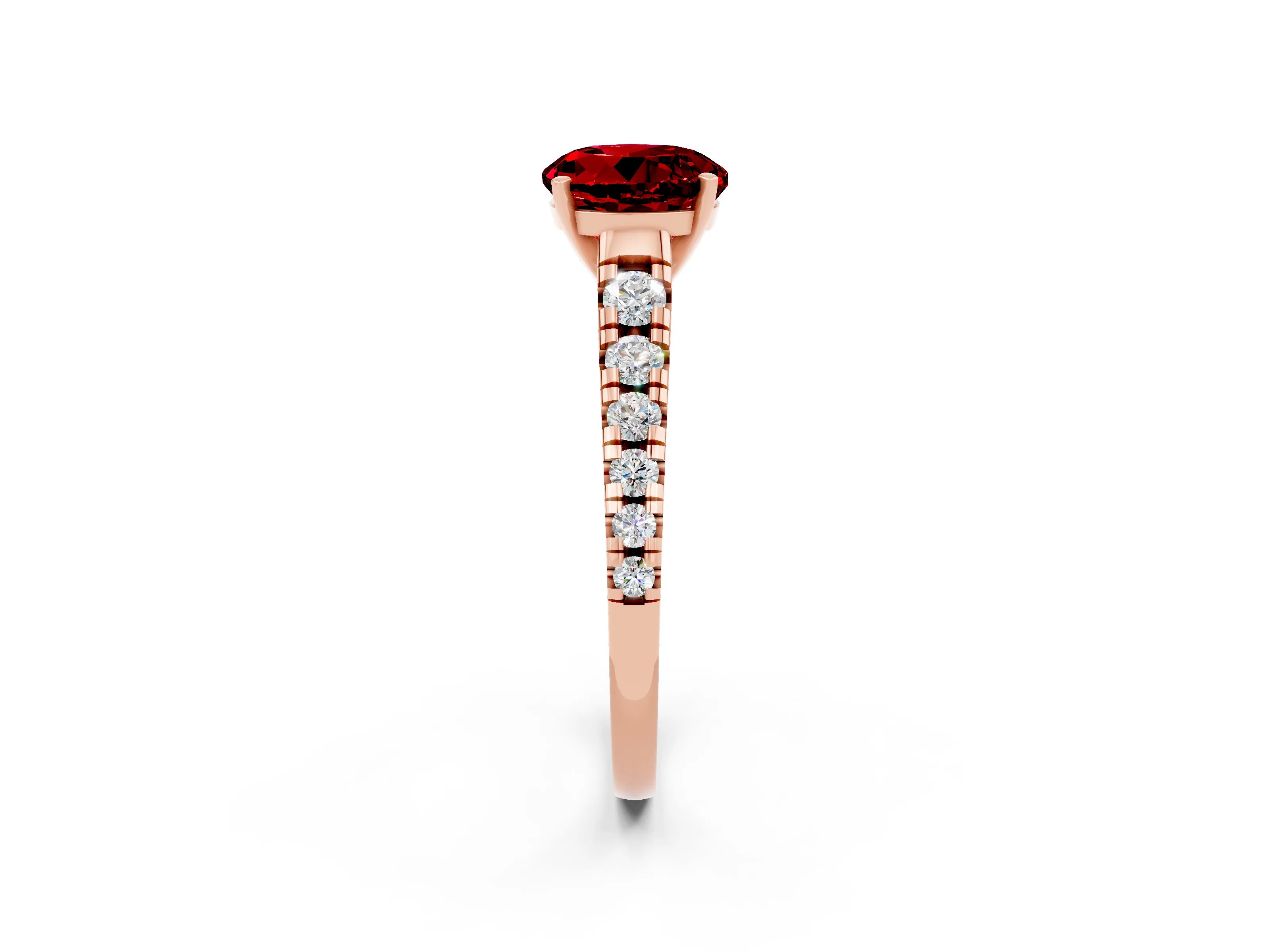 Rose gold Round Cut Ruby Solitaire Ring with Cathedral Setting and Pavé Band_2