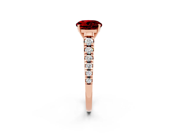 Rose gold Round Cut Ruby Cathedral Solitaire Ring with Round  Pavé Band
