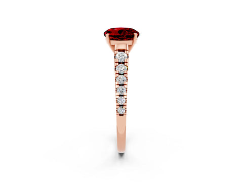 Rose gold Round Cut Ruby Solitaire Ring with Cathedral Setting and Pavé Band_2