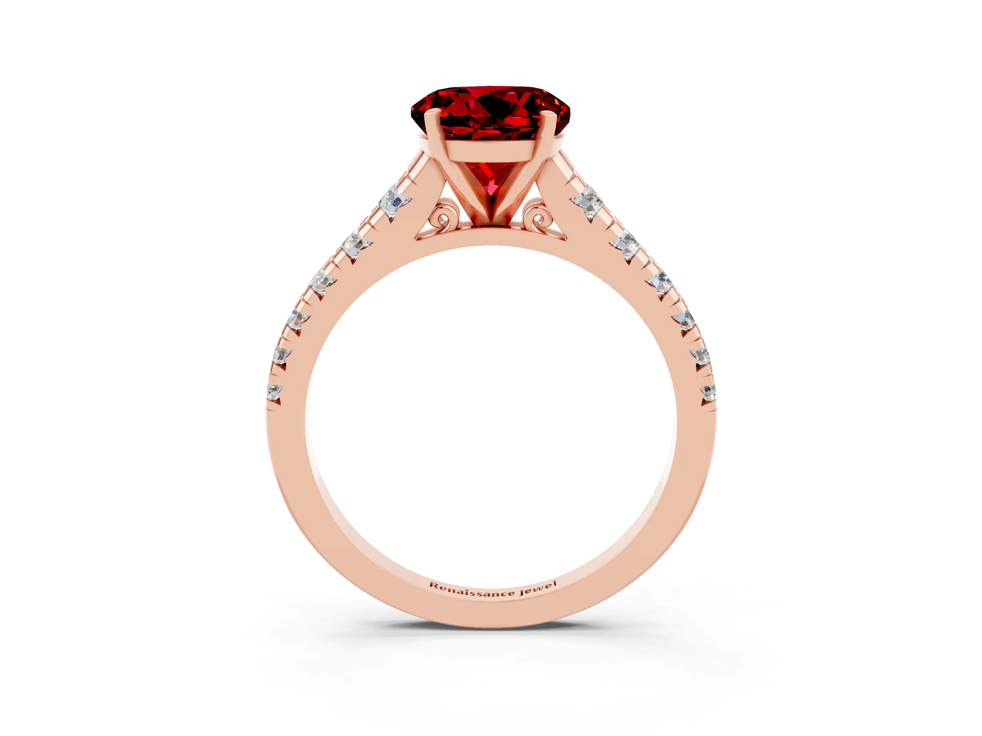 Rose gold Round Cut Ruby Solitaire Ring with Cathedral Setting and Pavé Band_3