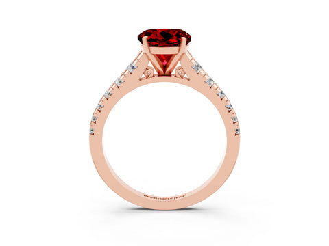 Rose gold Round Cut Ruby Solitaire Ring with Cathedral Setting and Pavé Band_3