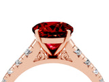 Rose gold Round Cut Ruby Solitaire Ring with Cathedral Setting and Pavé Band_4