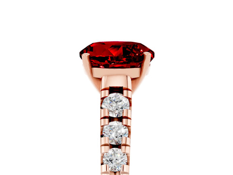 Rose gold Round Cut Ruby Solitaire Ring with Cathedral Setting and Pavé Band_5