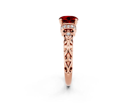 Rose gold Round Cut Ruby Solitaire Ring with Filigree Band and Four-Prong Setting_26