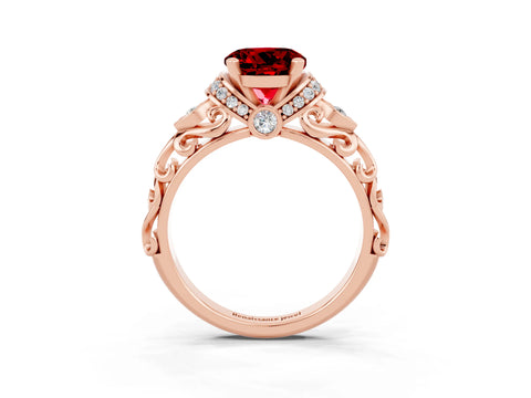 Rose gold Round Cut Ruby Solitaire Ring with Filigree Band and Four-Prong Setting_27