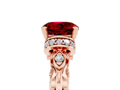 Rose gold Round Cut Ruby Solitaire Ring with Filigree Band and Four-Prong Setting_29