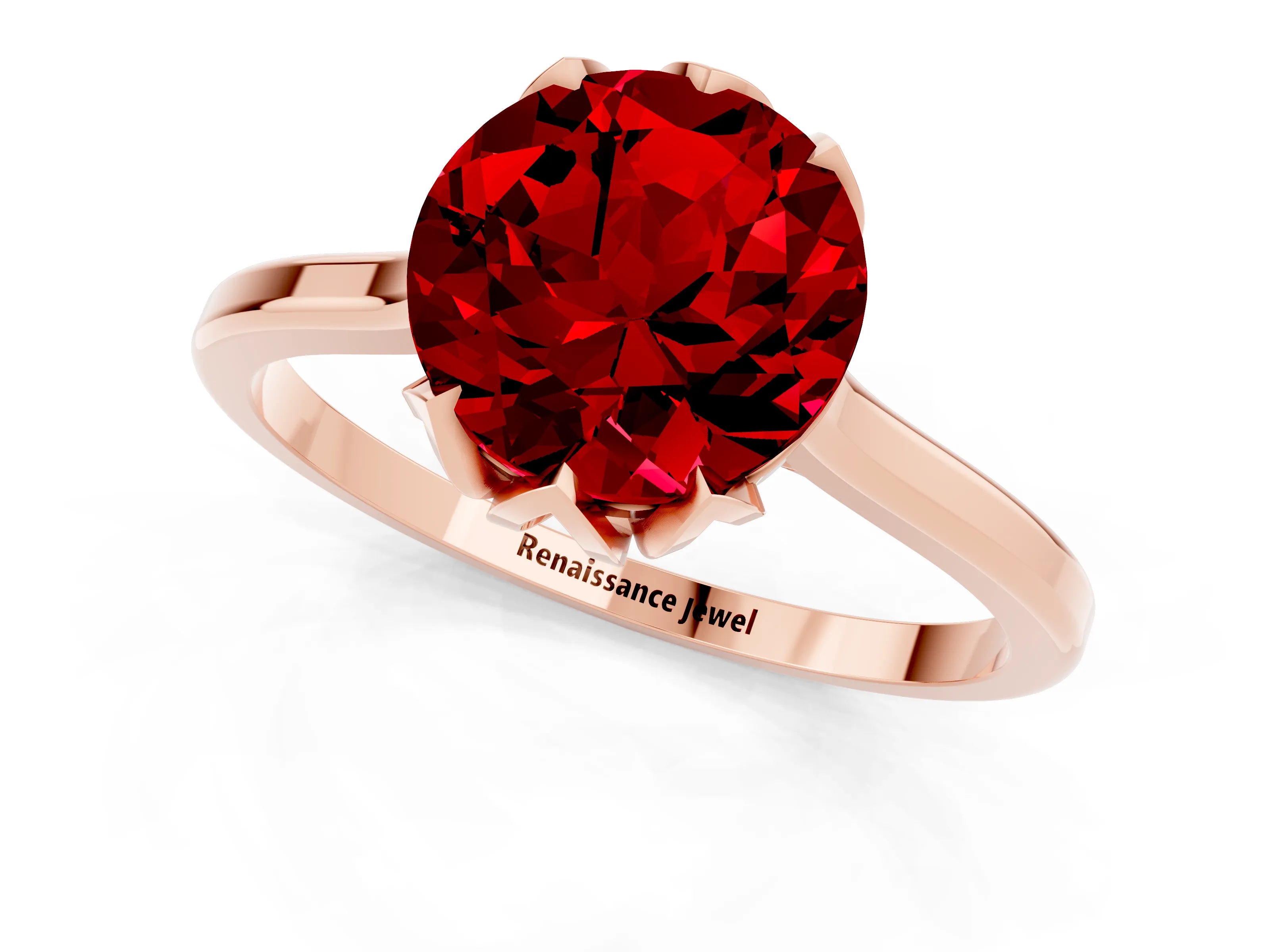 Rose gold Round Cut Ruby Solitaire Ring with Flower Prong Setting and Classic Band_13