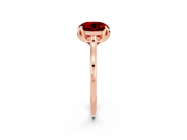 Rose gold Round Cut Ruby Solitaire Ring with Flower Prong Setting and Classic Band