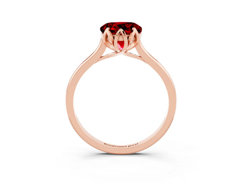 Rose gold Round Cut Ruby Solitaire Ring with Flower Prong Setting and Classic Band_15