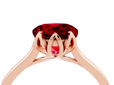 Rose gold Round Cut Ruby Solitaire Ring with Flower Prong Setting and Classic Band_16