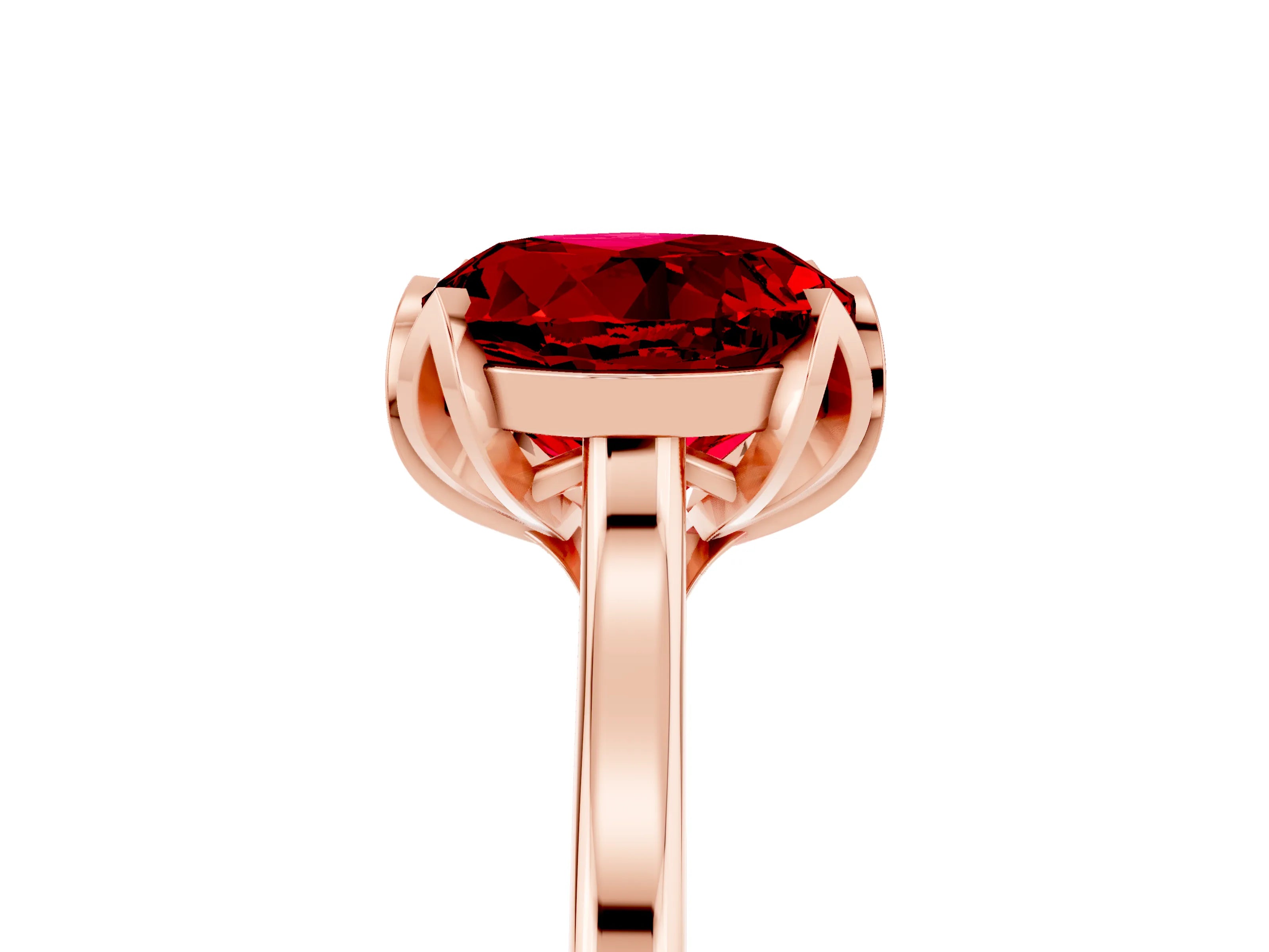 Rose gold Round Cut Ruby Solitaire Ring with Flower Prong Setting and Classic Band_17