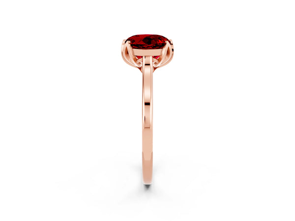 Rose gold Round Cut Ruby Solitaire Ring with Flower Prong Setting and Classic Band