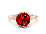 Rose gold Round Cut Ruby Solitaire Ring with Flower Prong Setting and Classic Band_37