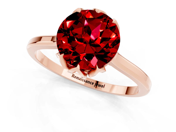 Rose Gold Round Lab-Grown Ruby Floral Solitaire Engagement Ring with Plain Band