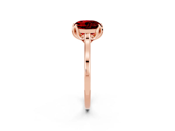 Rose Gold Round Lab-Grown Ruby Floral Solitaire Engagement Ring with Plain Band