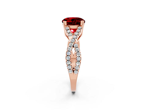 Rose gold Round Cut Ruby Solitaire Ring with Four-Prong Setting and Twisted Pavé Band_2